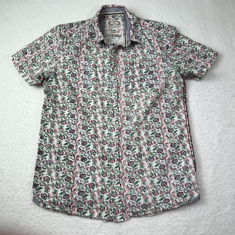 Men's White Stuff Laundered Classics Shirt Sz M Short Sleeves Slim Red Seams